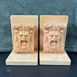 Greek Screaming Man Stone Bookends MCM Vintage